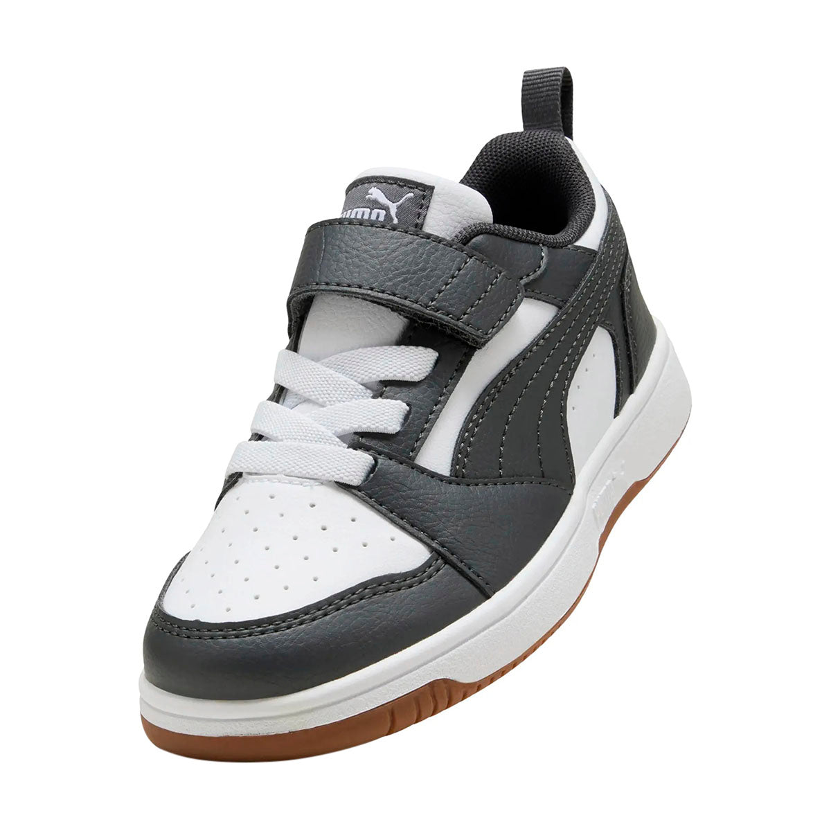 TENIS PUMA REBOUND V6 LO PARA NIÑO COLOR GRIS BLANCO