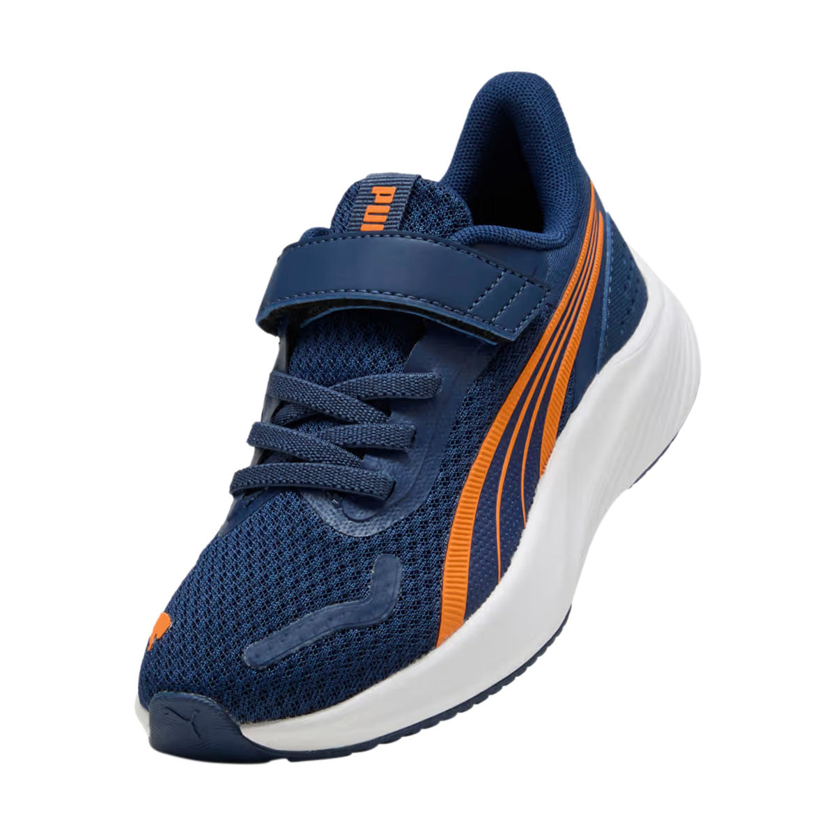 TENIS PUMA POUCE LITE PARA NIÑO COLOR AZUL MARINO NARANJA