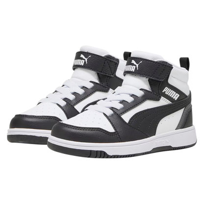 PUMA REBOUND V6 PARA NIÑO COLOR NEGRO BLANCO