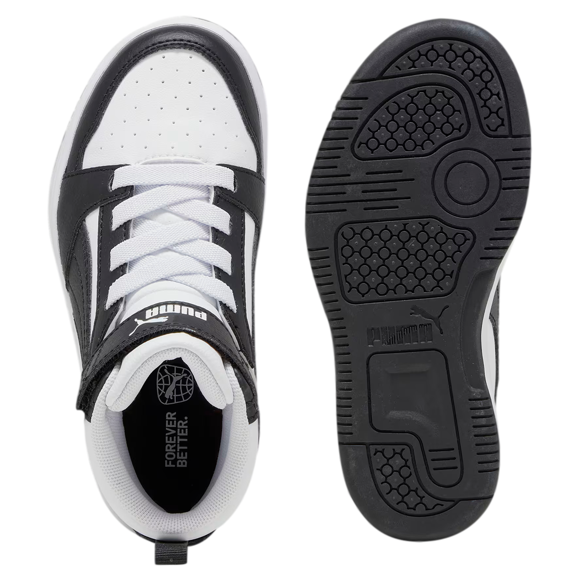 PUMA REBOUND V6 PARA NIÑO COLOR NEGRO BLANCO