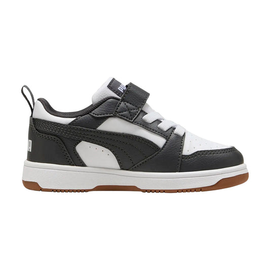 TENIS PUMA REBOUND V6 LO PARA NIÑO COLOR GRIS BLANCO