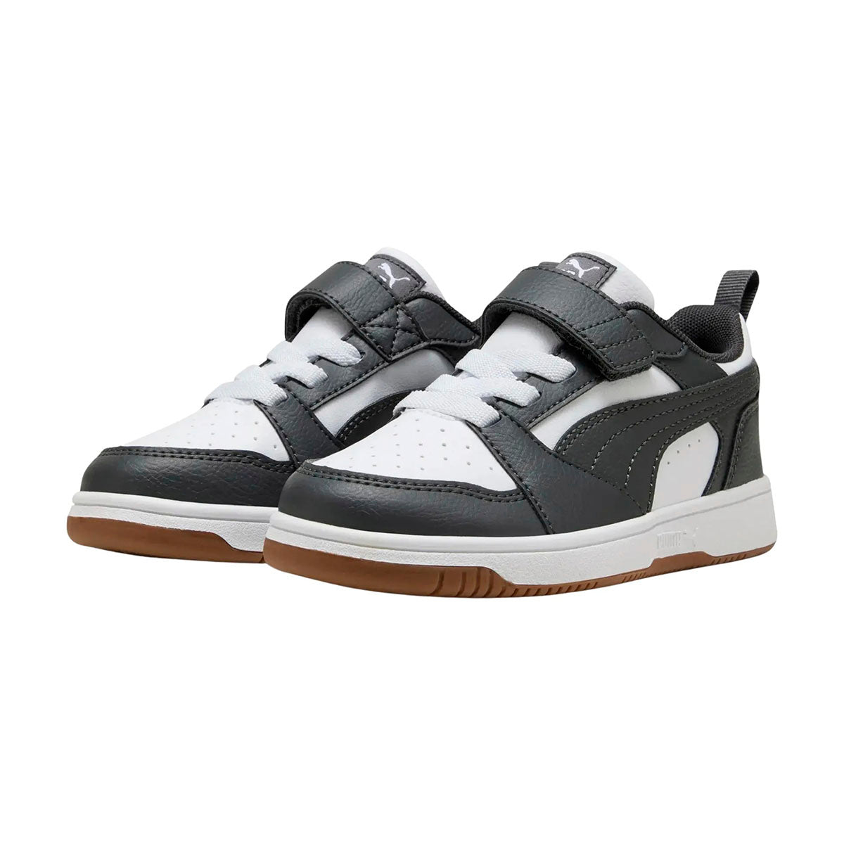 TENIS PUMA REBOUND V6 LO PARA NIÑO COLOR GRIS BLANCO
