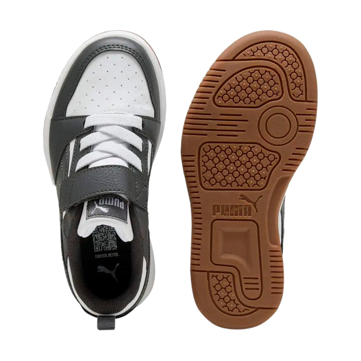 TENIS PUMA REBOUND V6 LO PARA NIÑO COLOR GRIS BLANCO